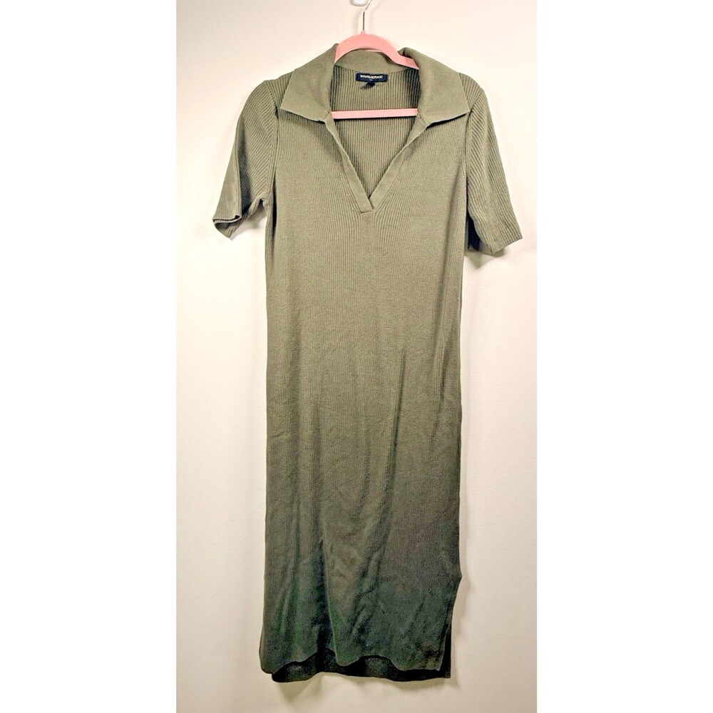 Banana Republic Green Ribbed Knit Collared Shirt Midi Dress Short Sleeve L